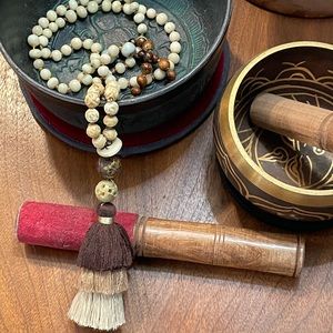 Mala Necklace Hand Knotted in Zan Pattern OOAK